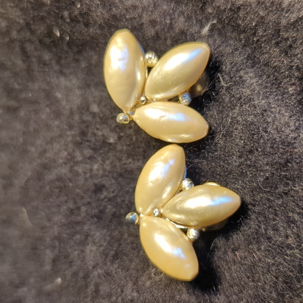 Vintage Richelieu Large Faux Pearls Clip Earrings, signed